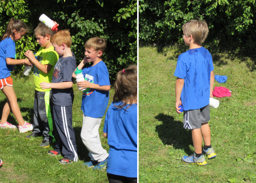 Water bottles are emptied in a fury of laughter and soaking.